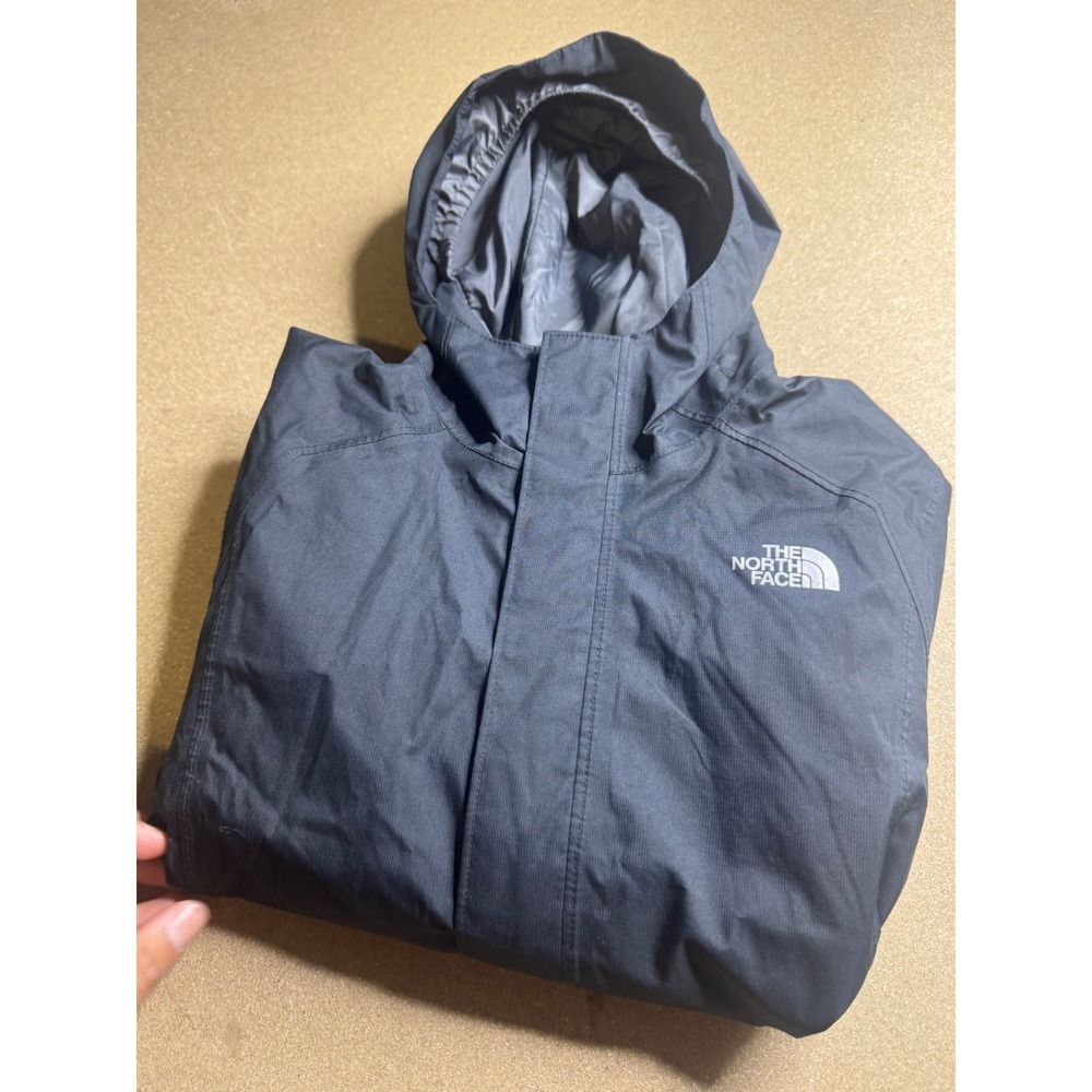 The‎ North Face Boys HyVent Rain Jacket Black Hooded Windbreaker Size S 7/8